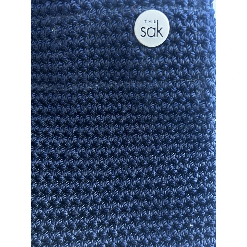 The Sak Navy Blue Crochet Zip Top Shoulder Bag Purse Casual Granny Grandma Core